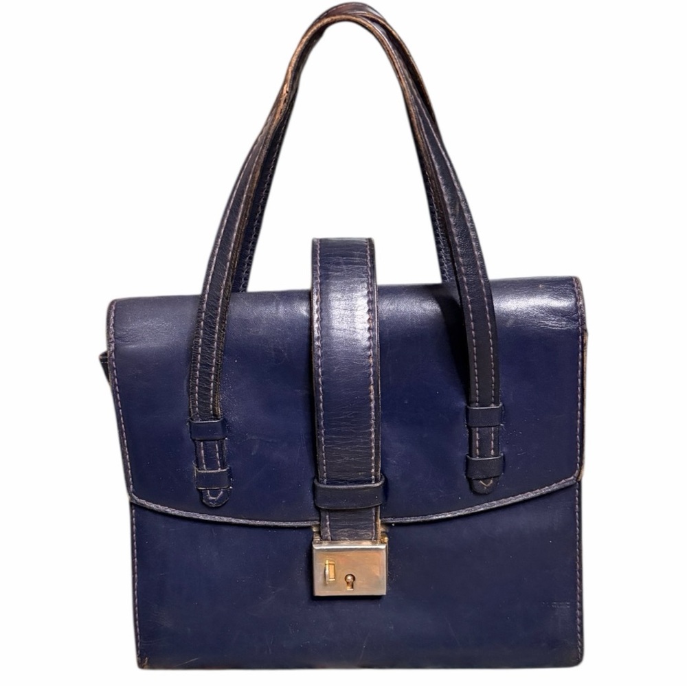 Vintage Dauphin Elegant Navy Leather  Handbag